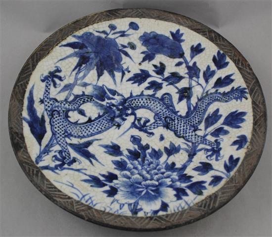 Chinese blue & white crackleware shallow dish & other plates etc